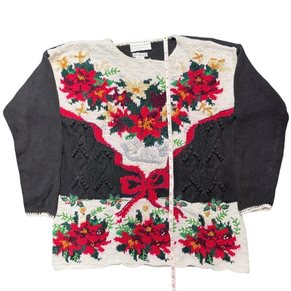 Casual Corner hand knit Christmas poinsettia‎ sweater women's size large - Picture 5 of 6